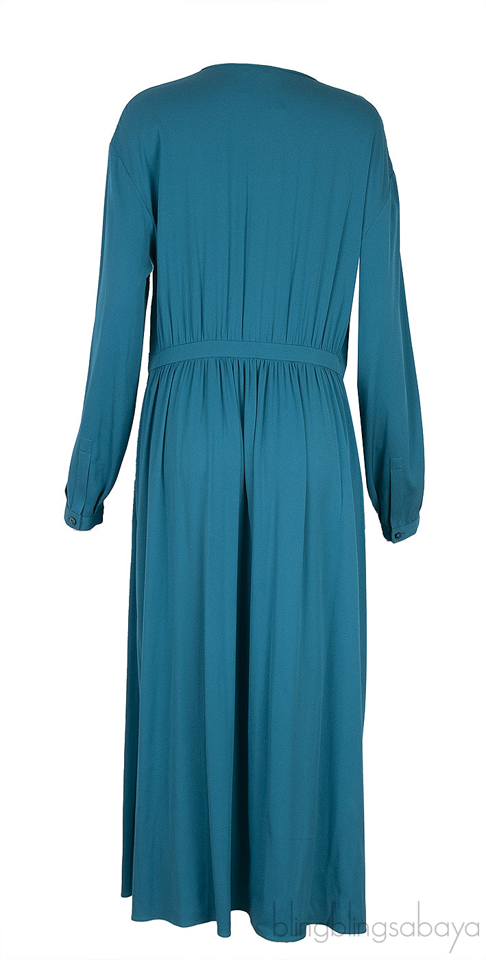 Teal Blue V-neck Long Sleeve Dress