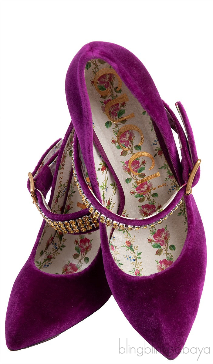 Gucci Purple Sylvie Velvet Crystal Embellished Heels 38