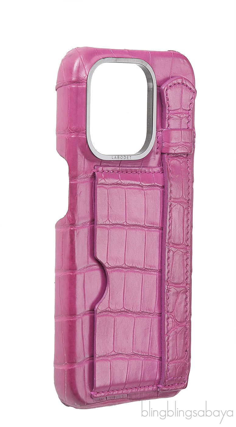 Card Holder Strap Iphone 15 Case Alligator Pink