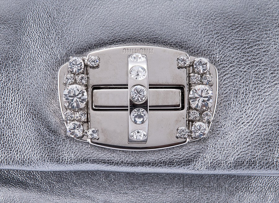 Metallic Silver Crystal Clutch Bag