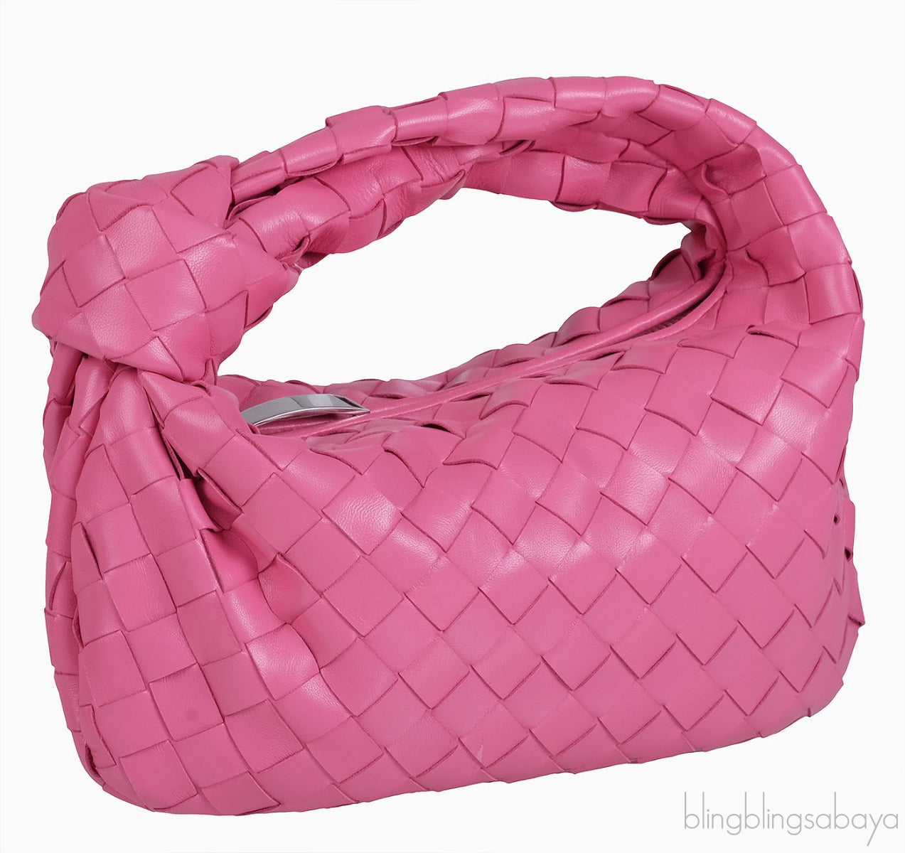 Pink Jodie Mini Knotted Intrecciato Leather Tote