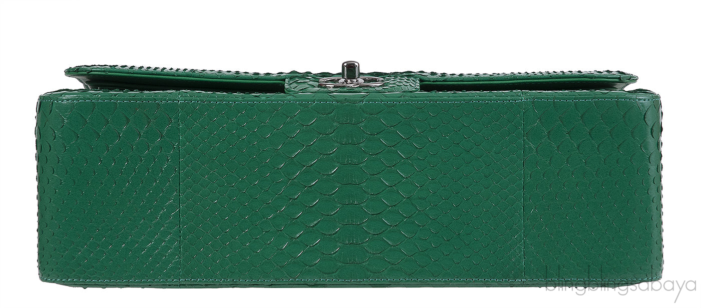 Chanel Classic Jumbo CC Emerald Green Python Flap Bag