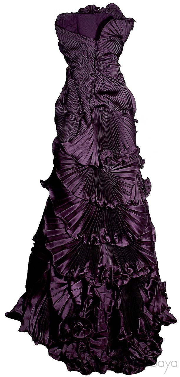 Plum Swirl Pleated Gown