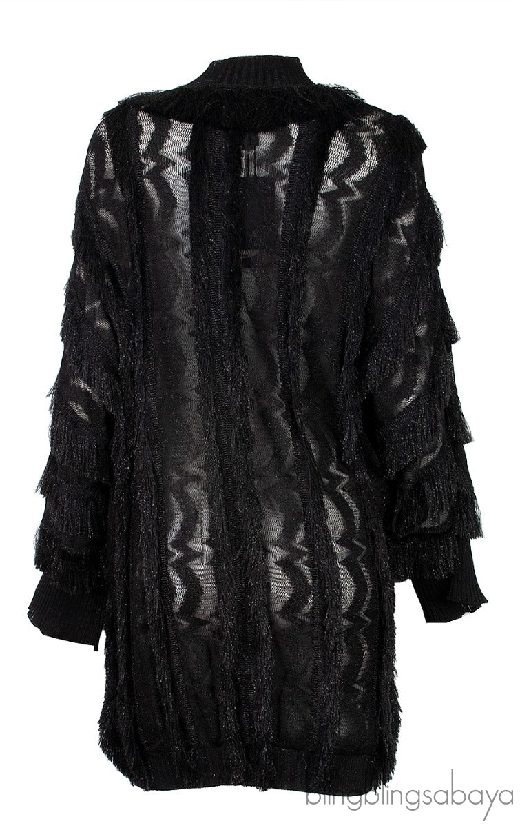 Metallic Black Fringed Cardigan