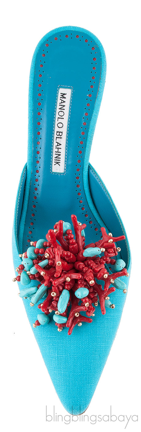 Teal Vorga Beaded Slide Sandals