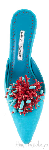 Teal Vorga Beaded Slide Sandals
