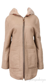 Camel Reversible Leather Hooded Jacket