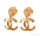Chanel Vintage CC  1995 Dangle Gold Plated Earrings