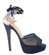 Blue Crystal Mesh Slingback Heels