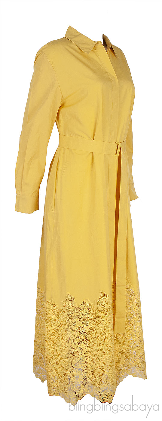 Carola Belted Macrame Lace Trimmed Dress