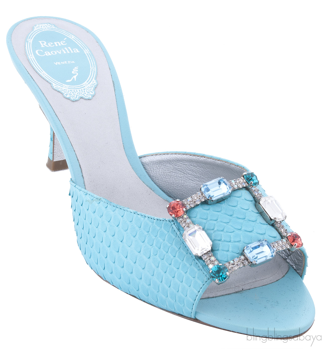 Turquoise Multicolor Stone Python Sandals*