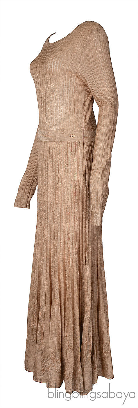 Chanel Gold Ribbed Knit Maxi Dress