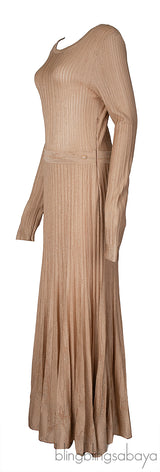 Chanel Gold Ribbed Knit Maxi Dress