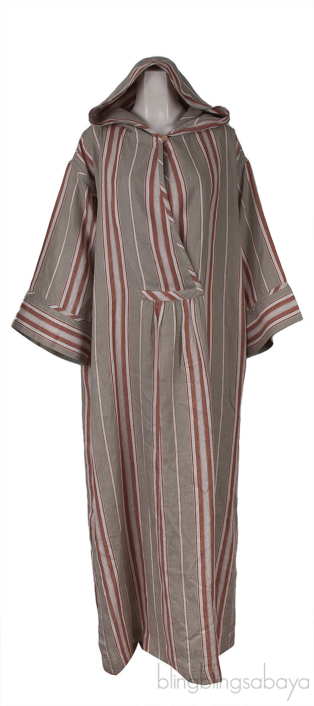 Oversized Striped Hooded Linen Maxi Dress