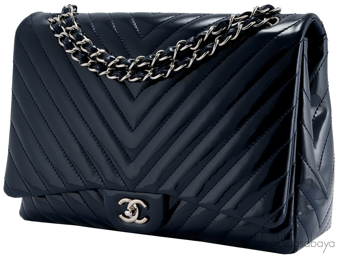 Blue Indigo Patent Chevron Maxi Bag