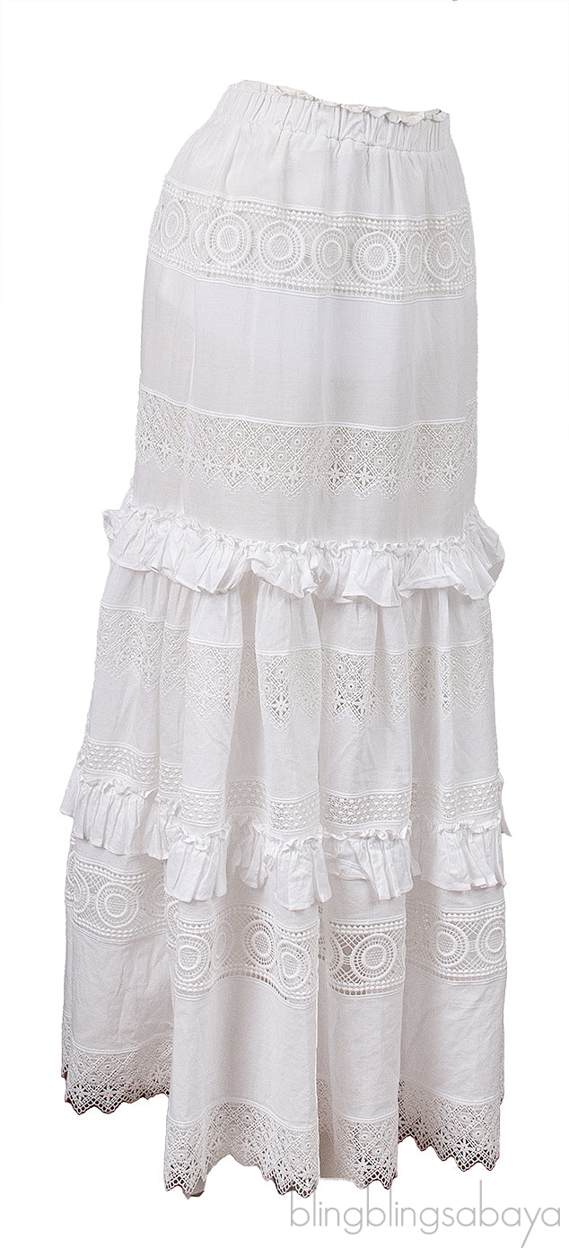 Waimari White Ruffle Trim Maxi Skirt