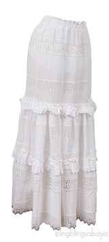 Waimari White Ruffle Trim Maxi Skirt
