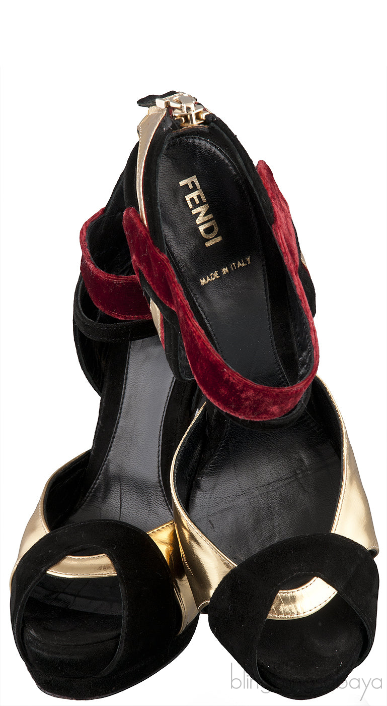 Tri-color Peep Toe Platform Heels