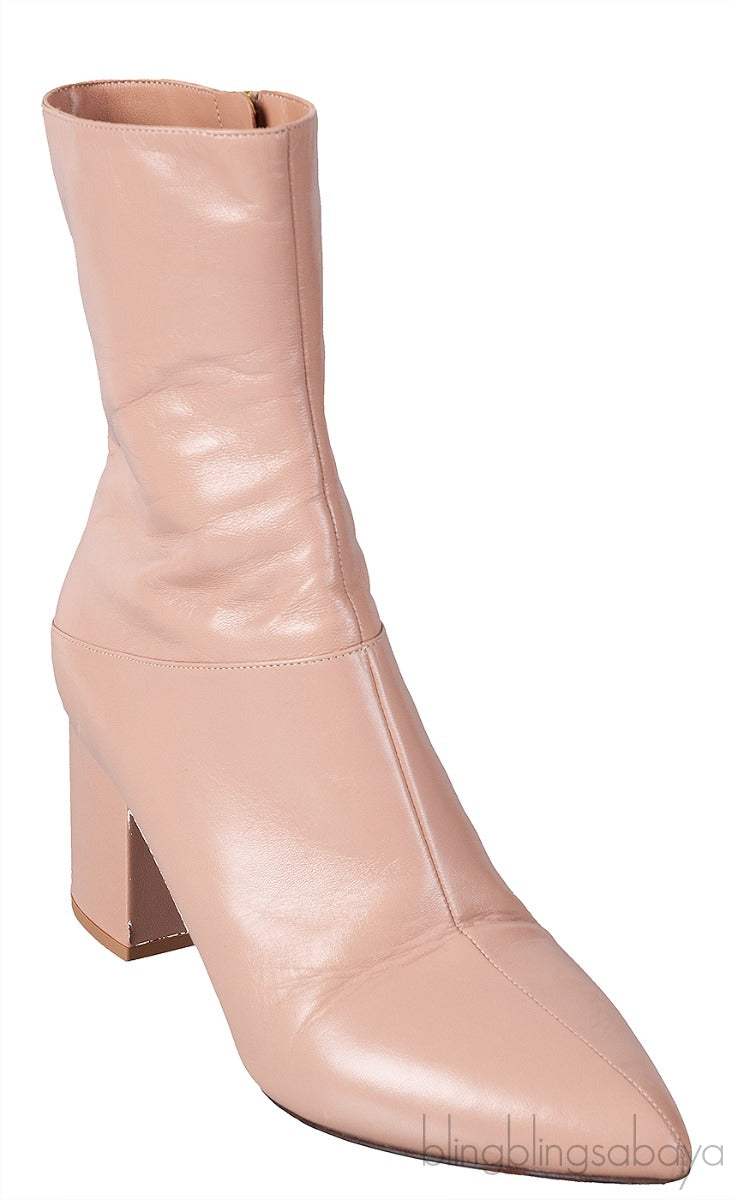 Nude Pointed Toe Leather Boots