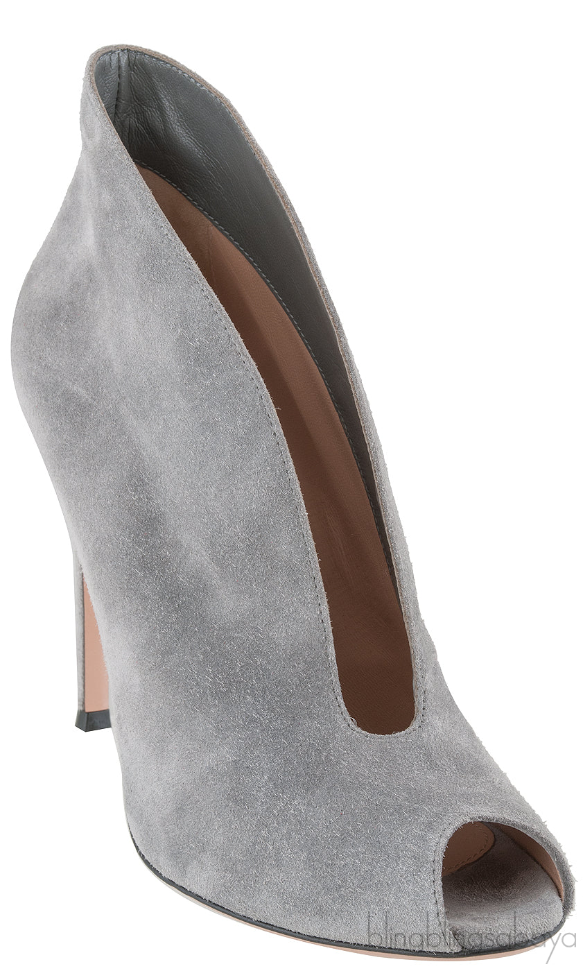 Grey Suede Ankle-Flare Boots