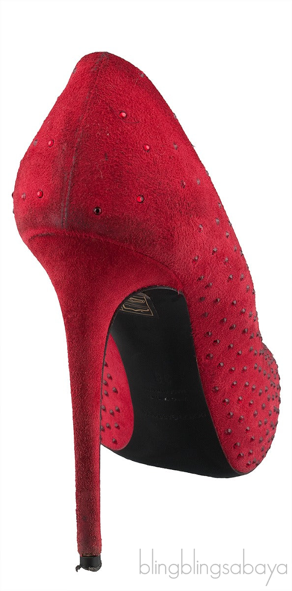Dolce & Gabbana Red Suede Crystal Heels