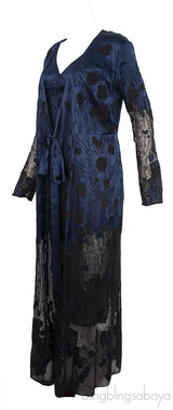Bi-color Floral Patch Camisole Dress and Robe