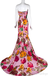 Pink Floral Print Mermaid Gown