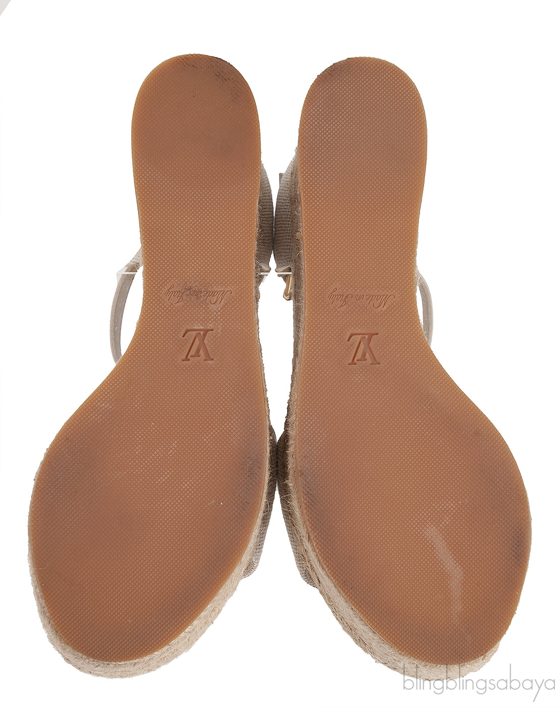 Light Blue/Beige Canvas Monogram Starboard Espadrille Wedge Sandals