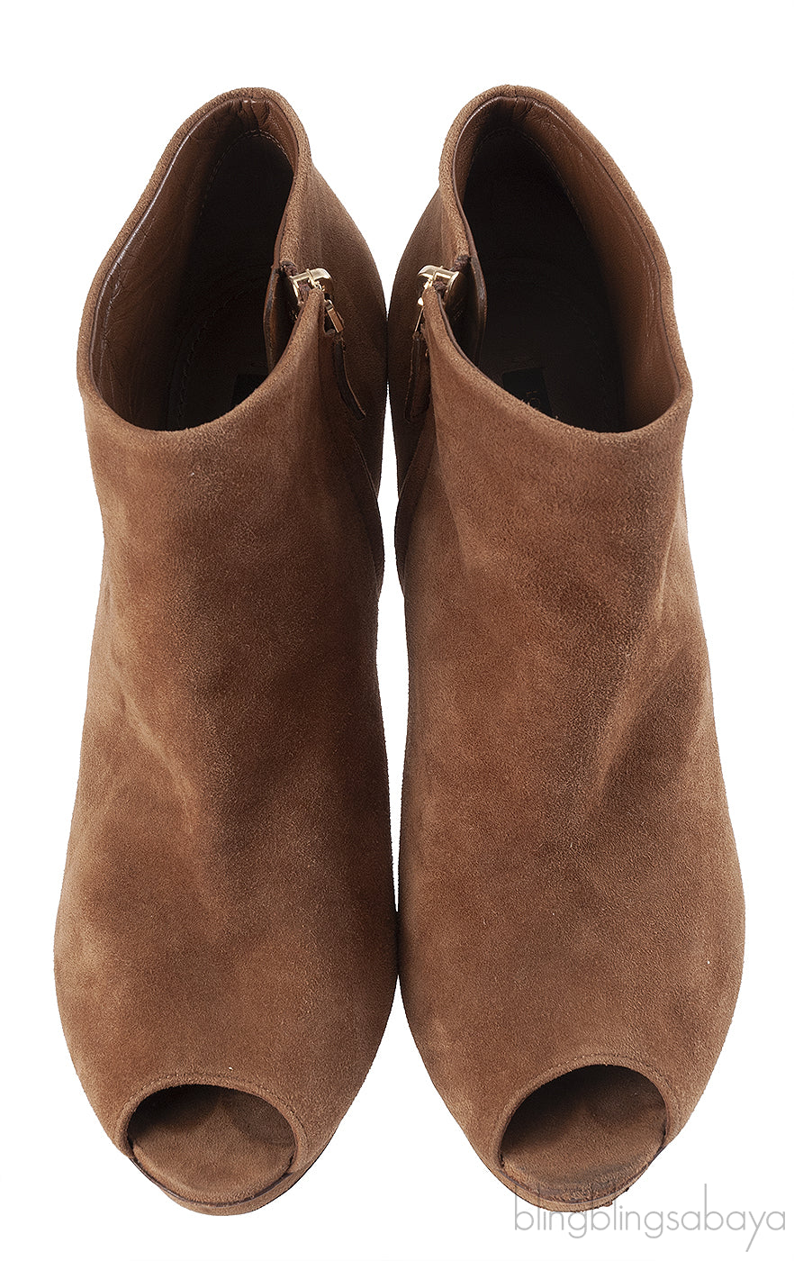 Louis Vuitton Brown Suede Peep Toe Ankle Boots