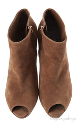 Louis Vuitton Brown Suede Peep Toe Ankle Boots