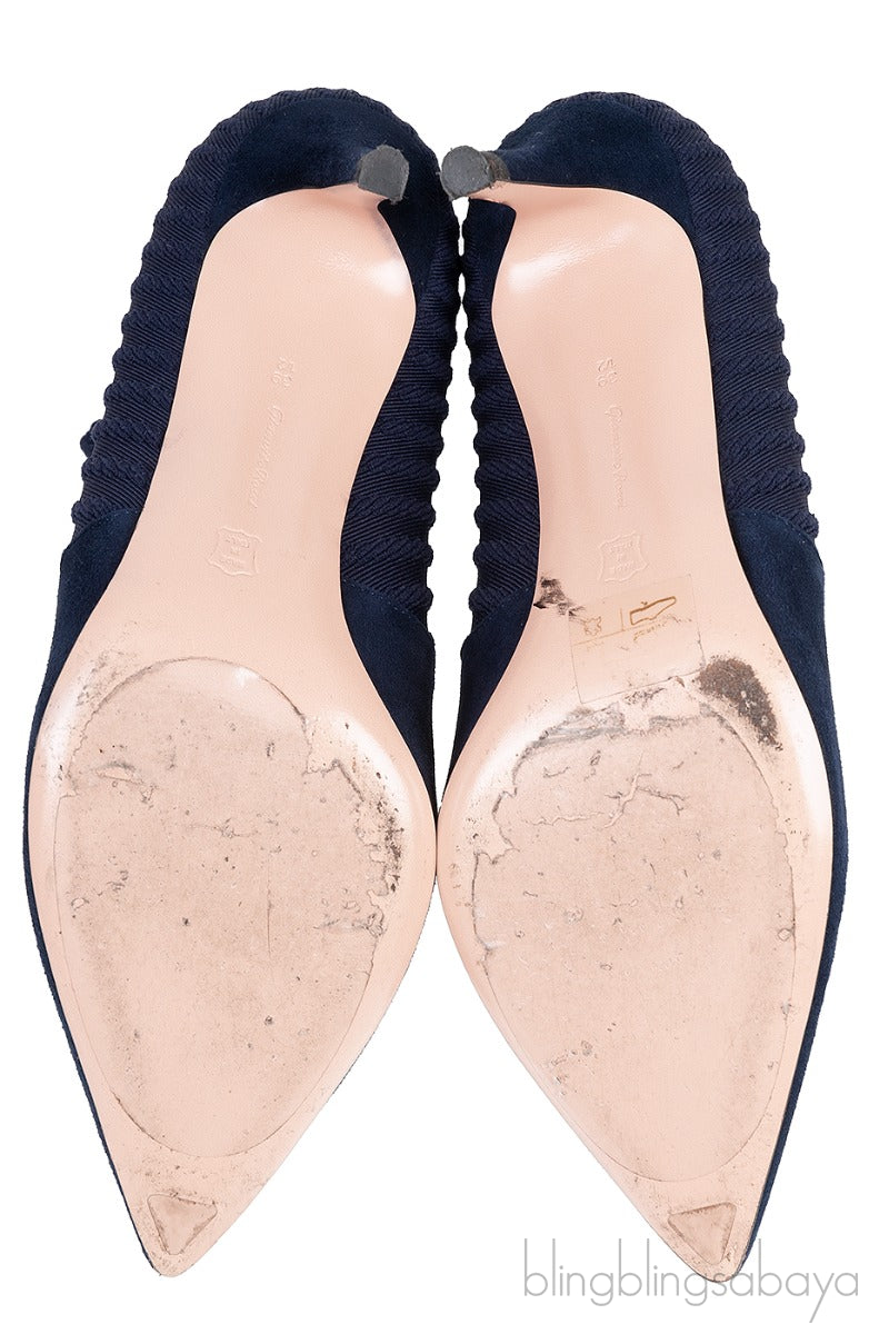 Gianvito Rossi Blue Knitted Pointed Toe Ankle Boots