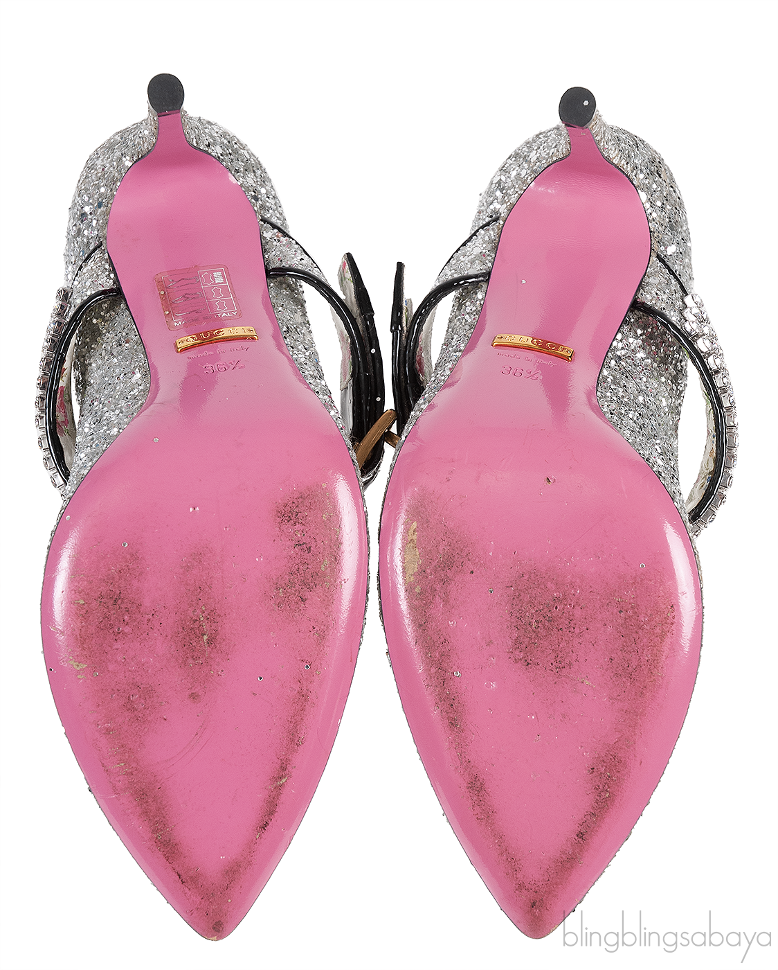 Gucci Silver Sylvie Glitter Crystal Heels