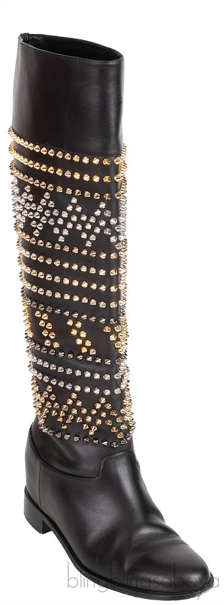 Black Rom Chic Flat Studded Boots