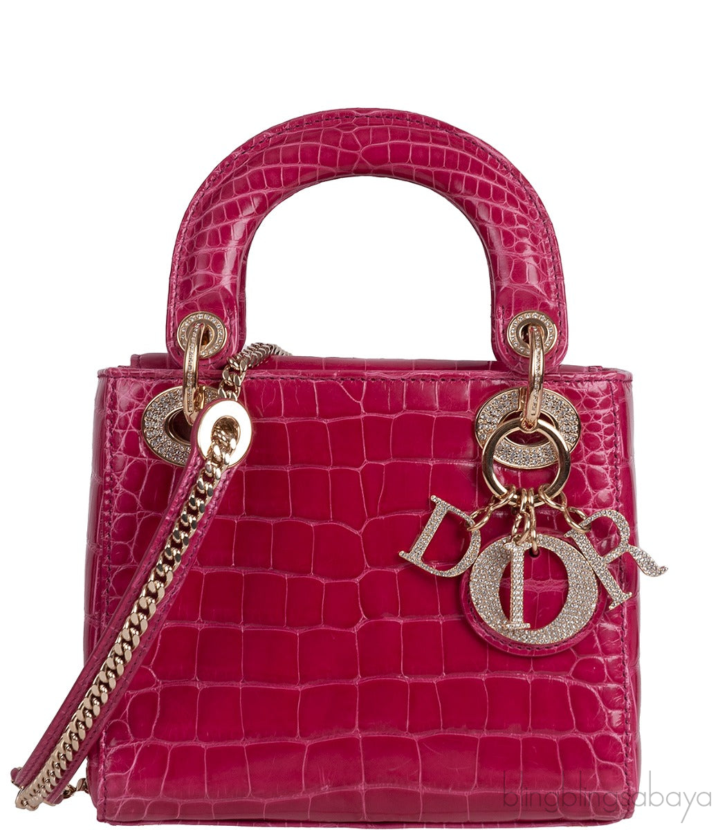 Lady Dior Mini Cherry Sorbet Crocodile GHW
