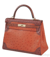 Kelly 32 Ghillies Rouge H Sunset and Brique Ostrich Bag