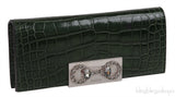 Crystal Embellished Horsebit Green Crocodile Mini Clutch