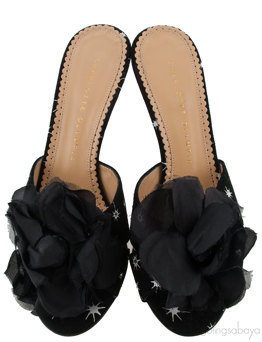 Black Floral Crystal Mule