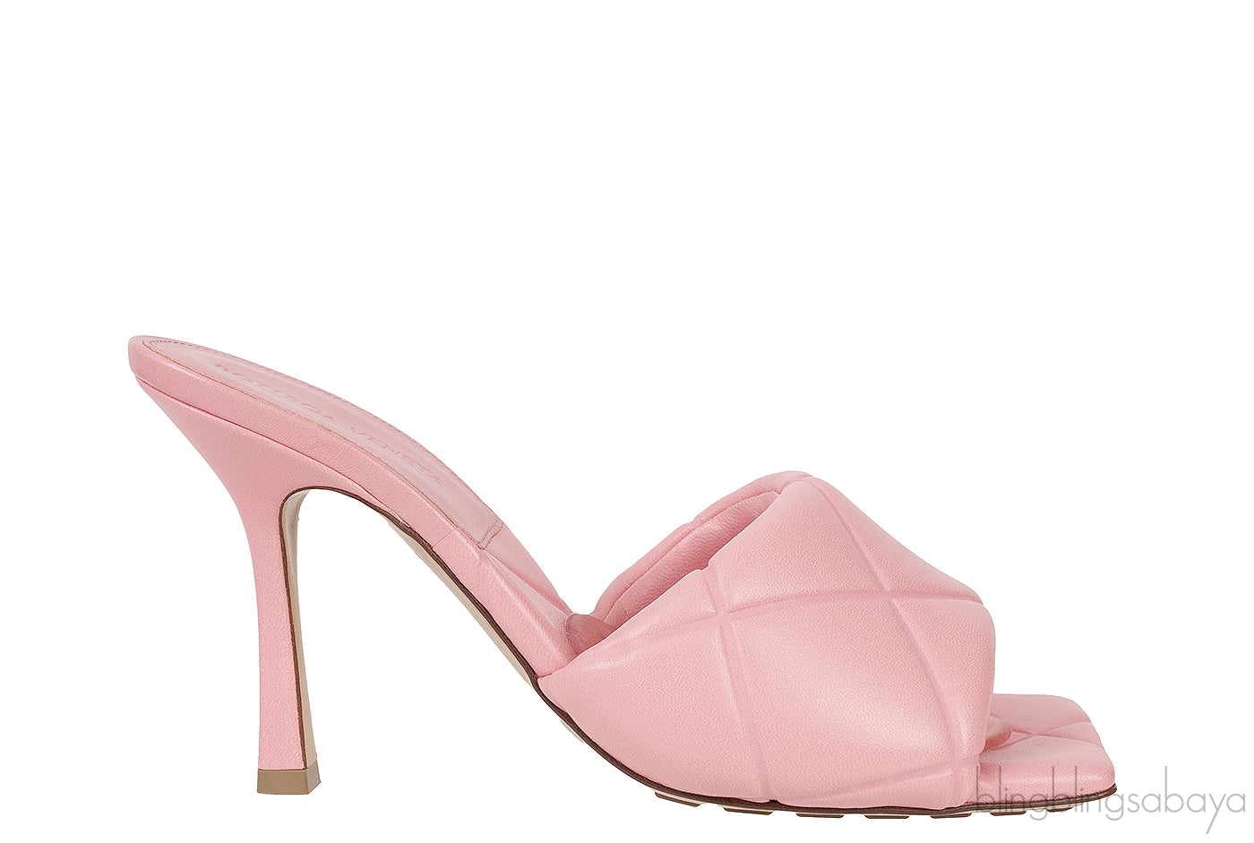 Baby Pink Nappa Quilted Rubber Lido Leather Mules