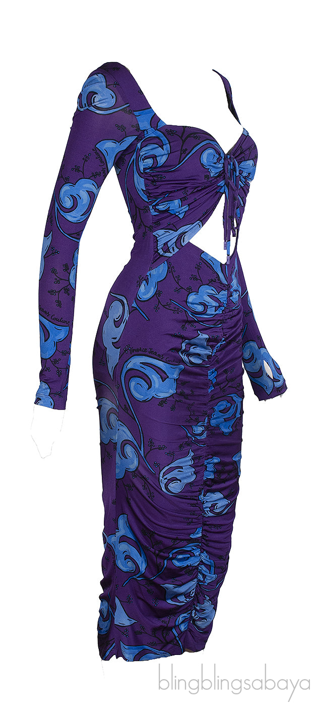 Versace Jeans Couture Purple Print Cut-Out Dress