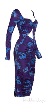 Versace Jeans Couture Purple Print Cut-Out Dress