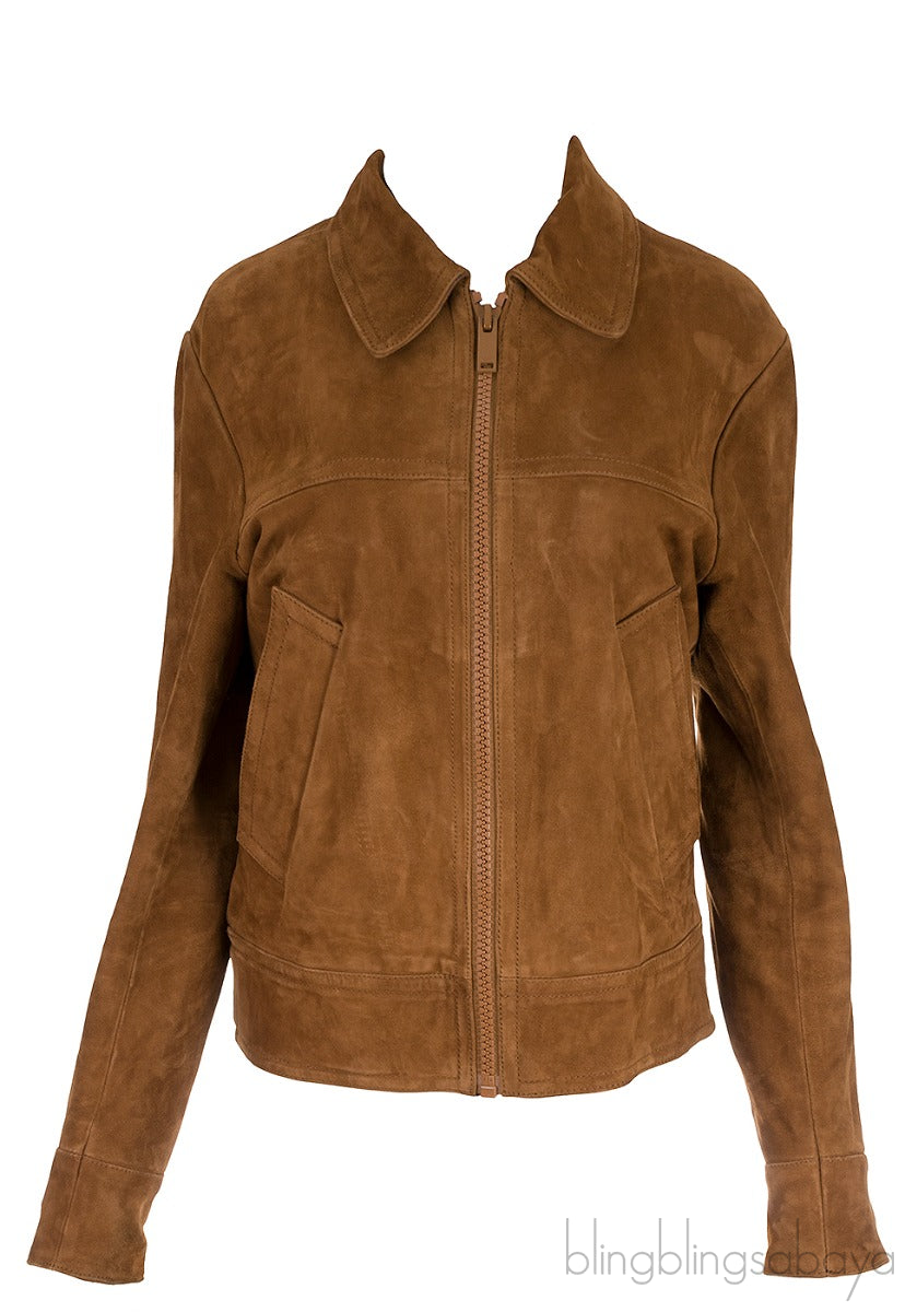 Brown Suede Bomber Jacket