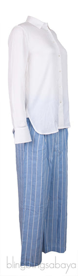 White Shirt & High Waist Stripe Wide Leg Trouser