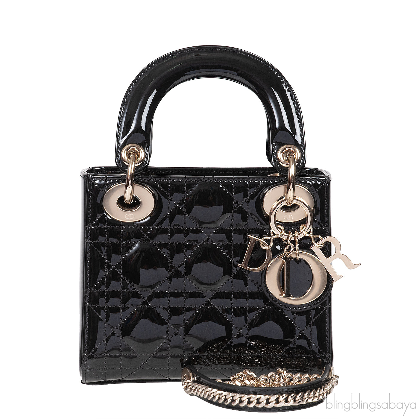 Lady Dior Mini Black Patent Quilted Leather GHW