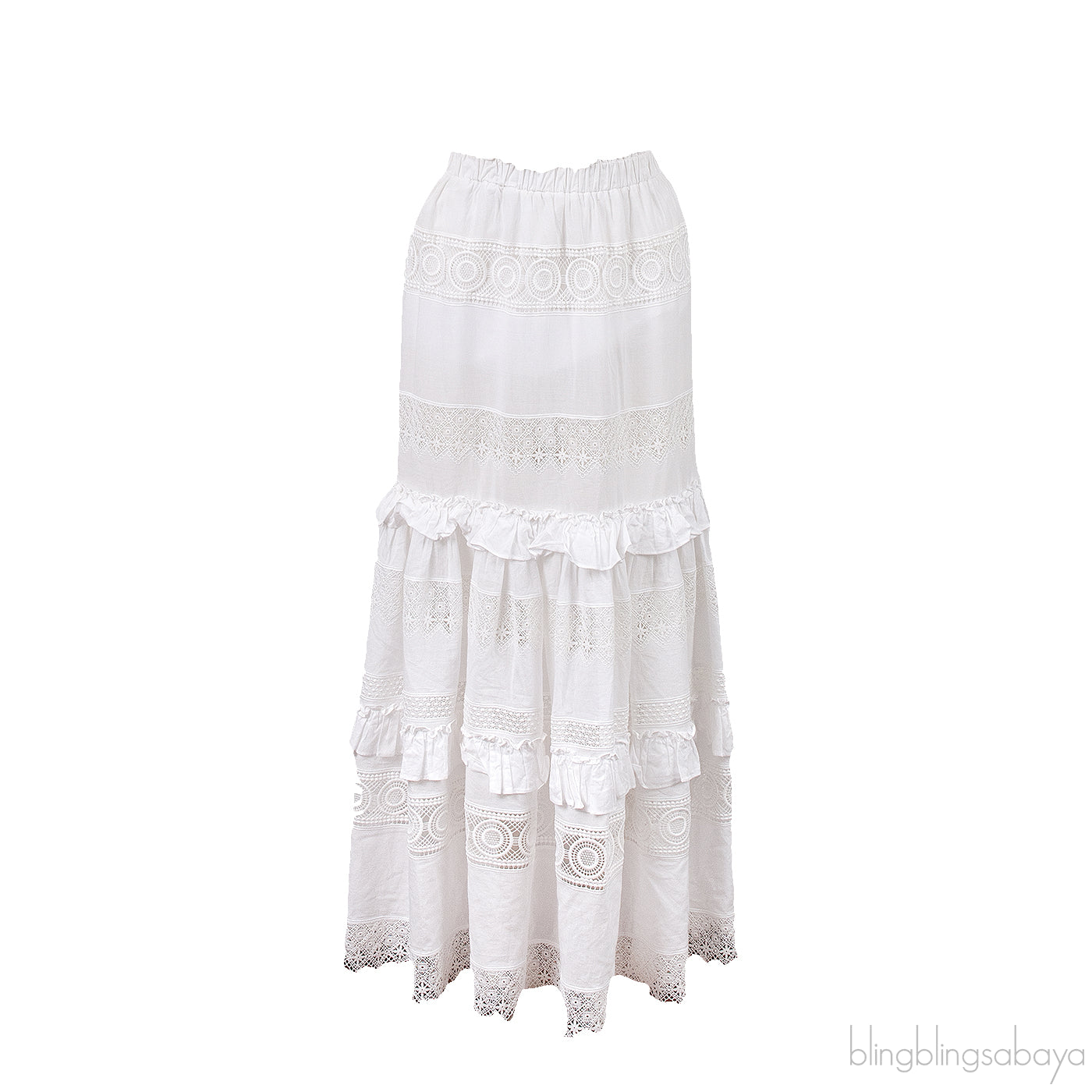 Waimari White Ruffle Trim Maxi Skirt