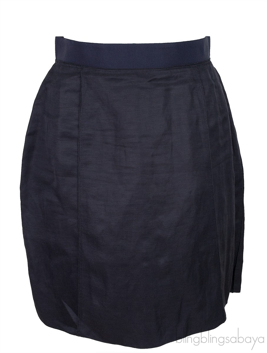 Black & Dark Blue Pleated Detail Skirt