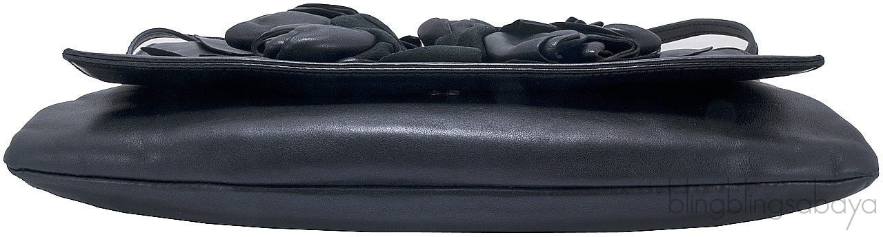 Rosette-appliquéd Leather Clutch