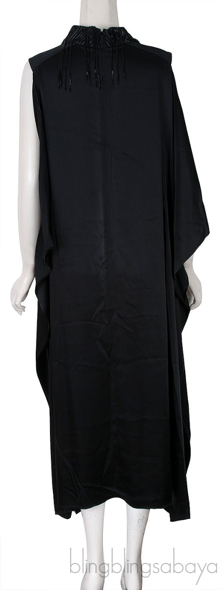 Black Satin Fringed Dress