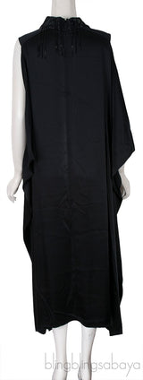 Black Satin Fringed Dress
