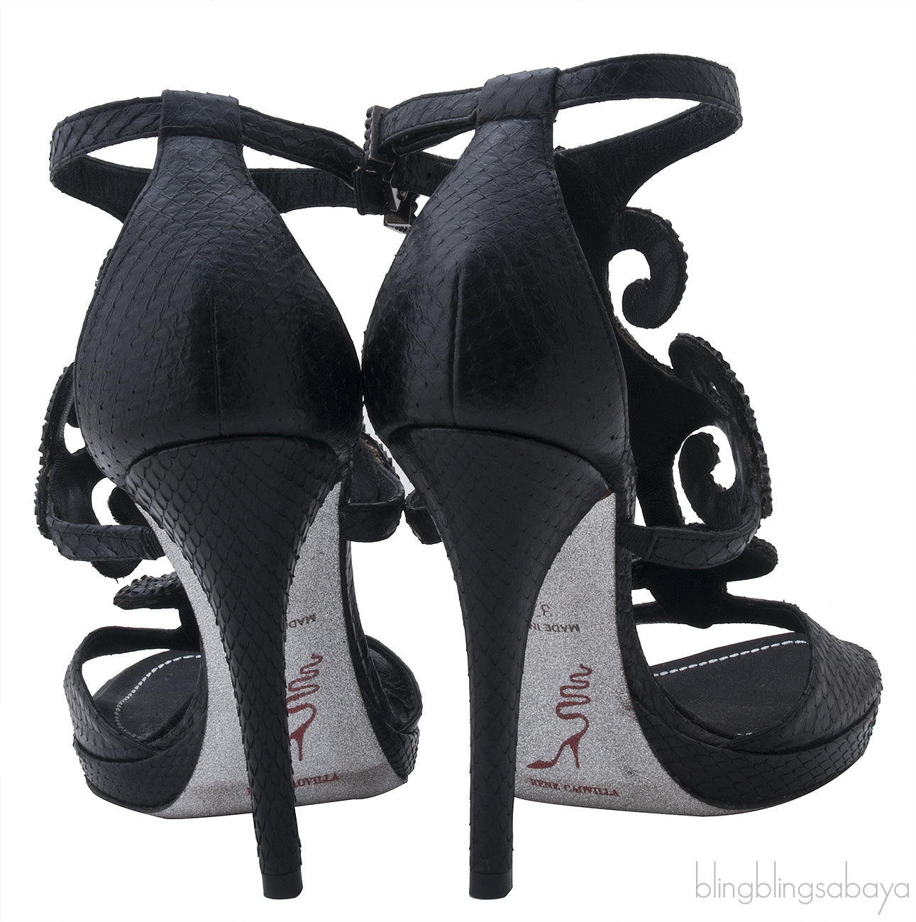 Black Swirl Strass Python Heels