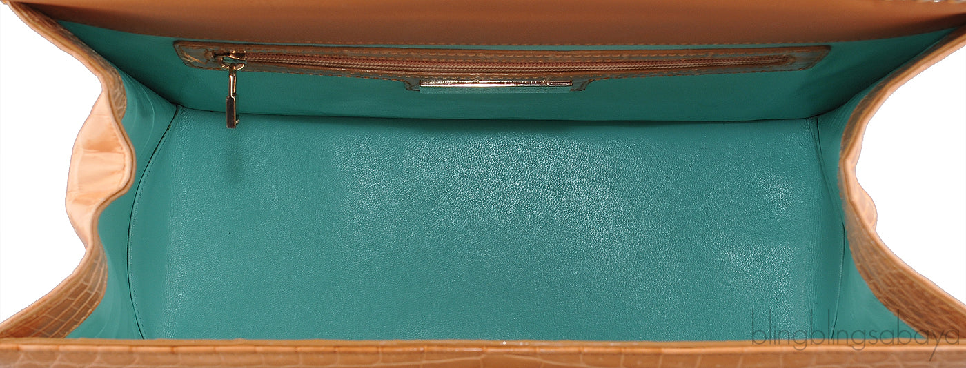 Beige Cornelia Lunch Box Crocodile Bag